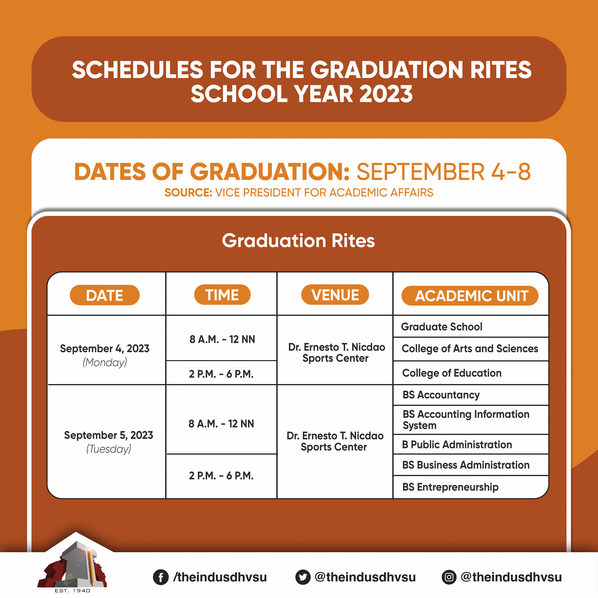 2   OVPAA releases sched for 2023 graduation rites   Information DHVSU