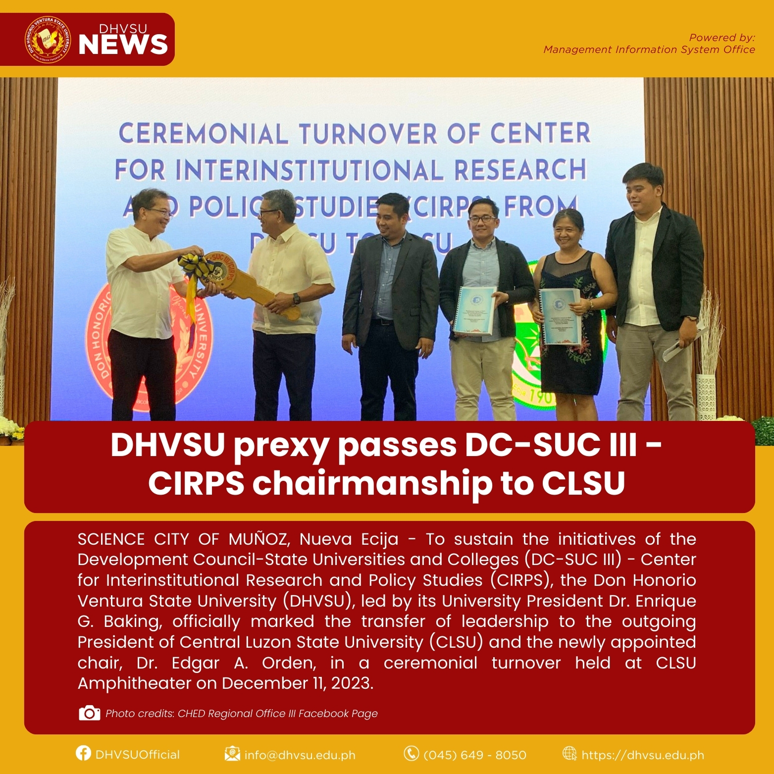 12212023   DHVSU prexy passes DC SUCs III   CIRPS chairmanship to CLSU 1   Information DHVSU