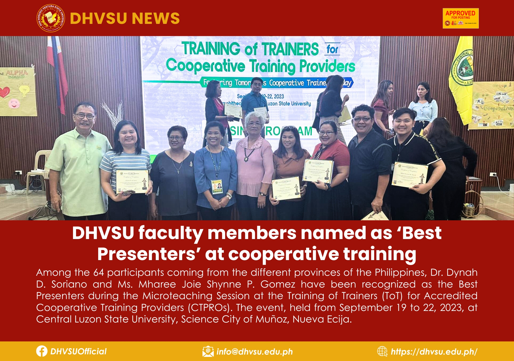 10092023   DHVSU faculty members named as Best Presenters at cooperative training 1   Information DHVSU