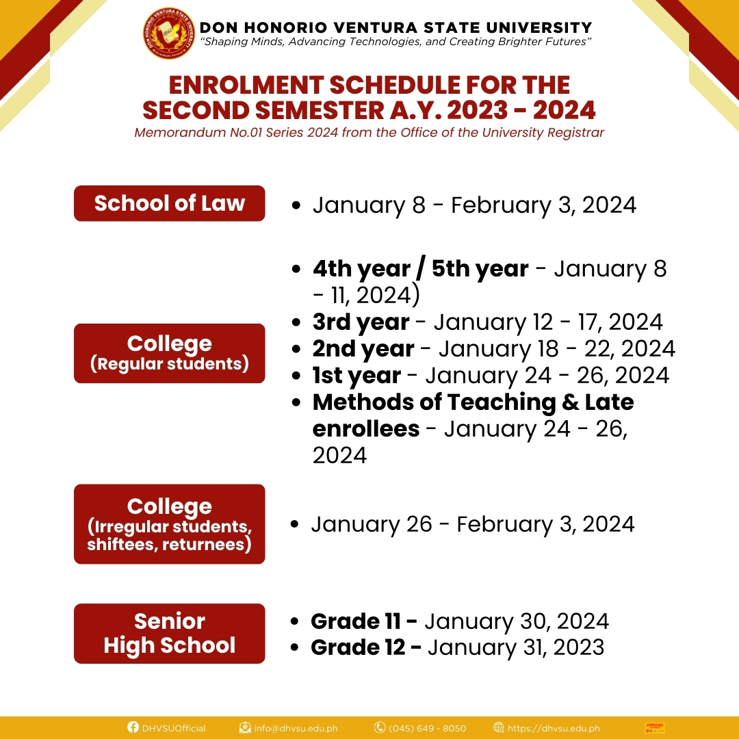 01052024   Enrolment Schedule and Procedure for the Second Semester A.Y. 2023   2024 2   Information DHVSU