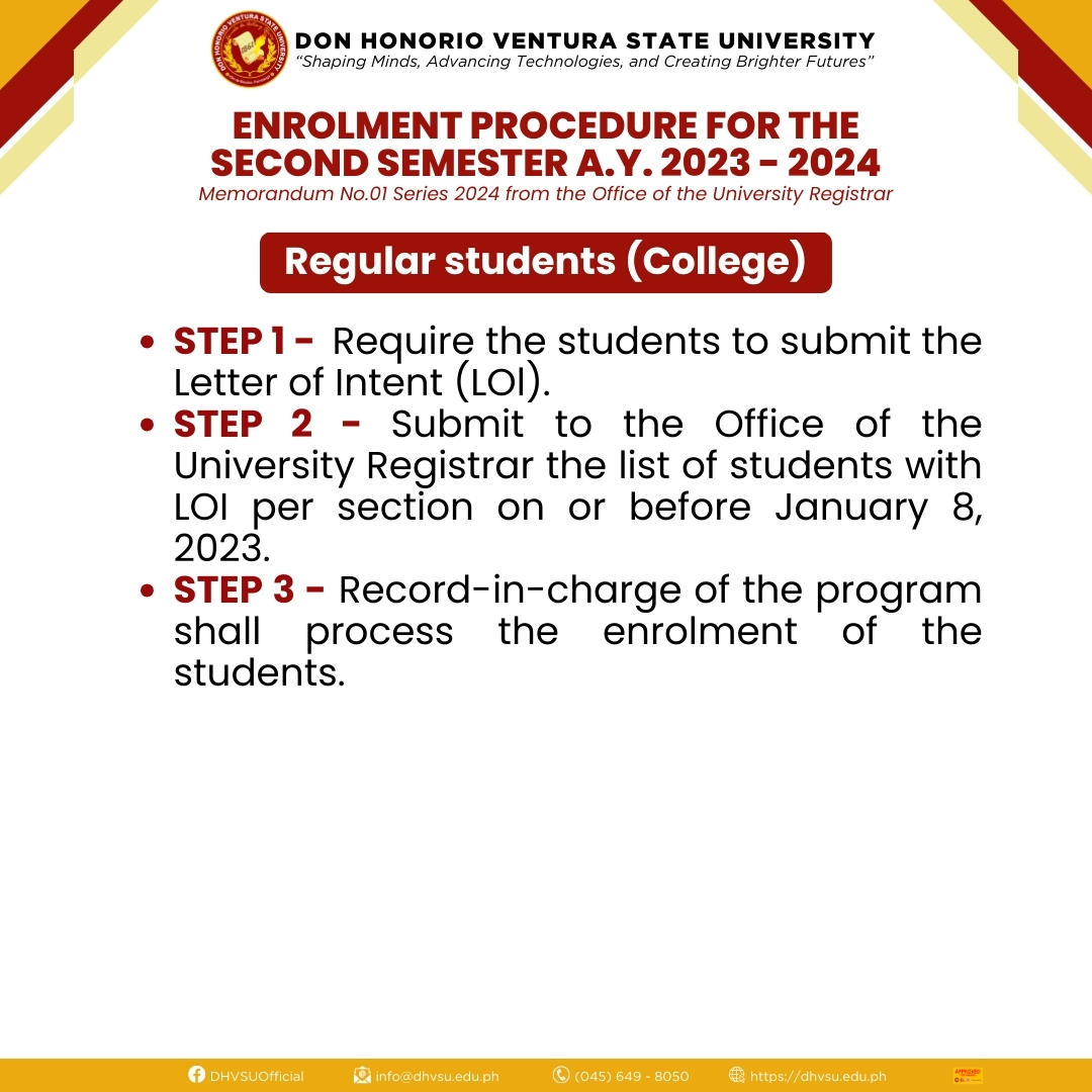 01052024   Enrolment Schedule and Procedure for the Second Semester A.Y. 2023   2024 3   Information DHVSU