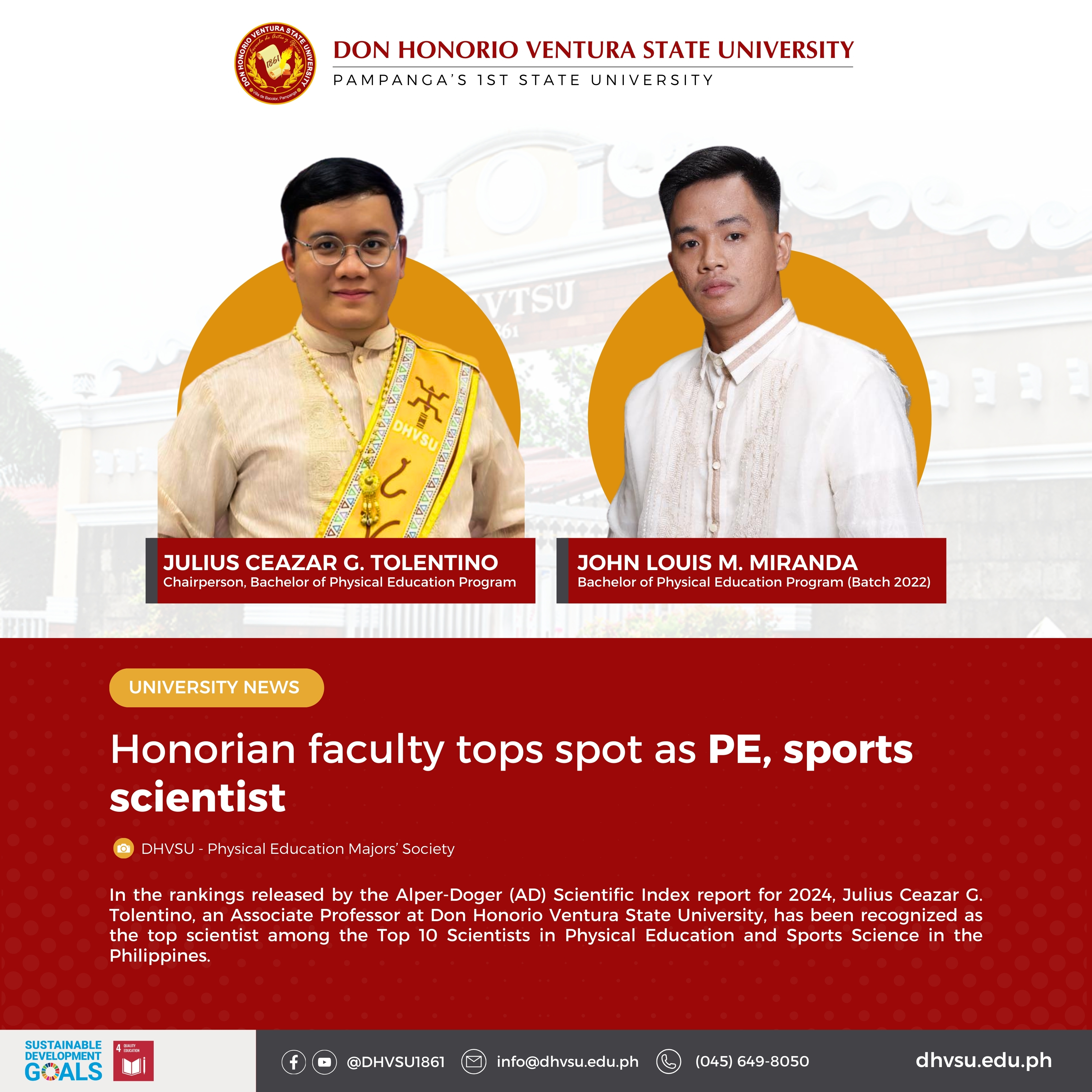 08272024   Honorian faculty tops spot as PE sports scientist   Information DHVSU