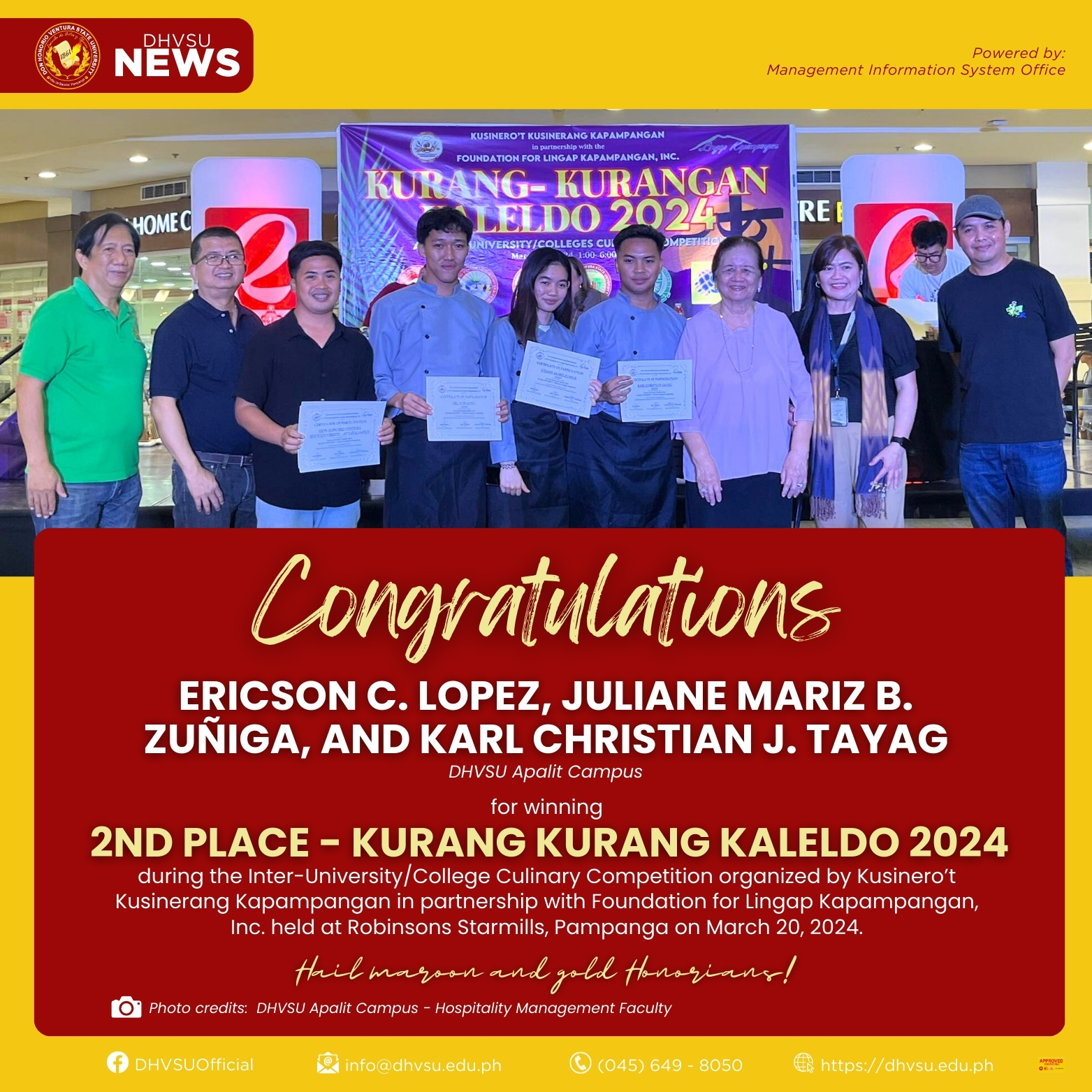 04172024   DAC BSHM wins 2nd place in Kurang Kurang Kaleldo 2024   Information DHVSU 1