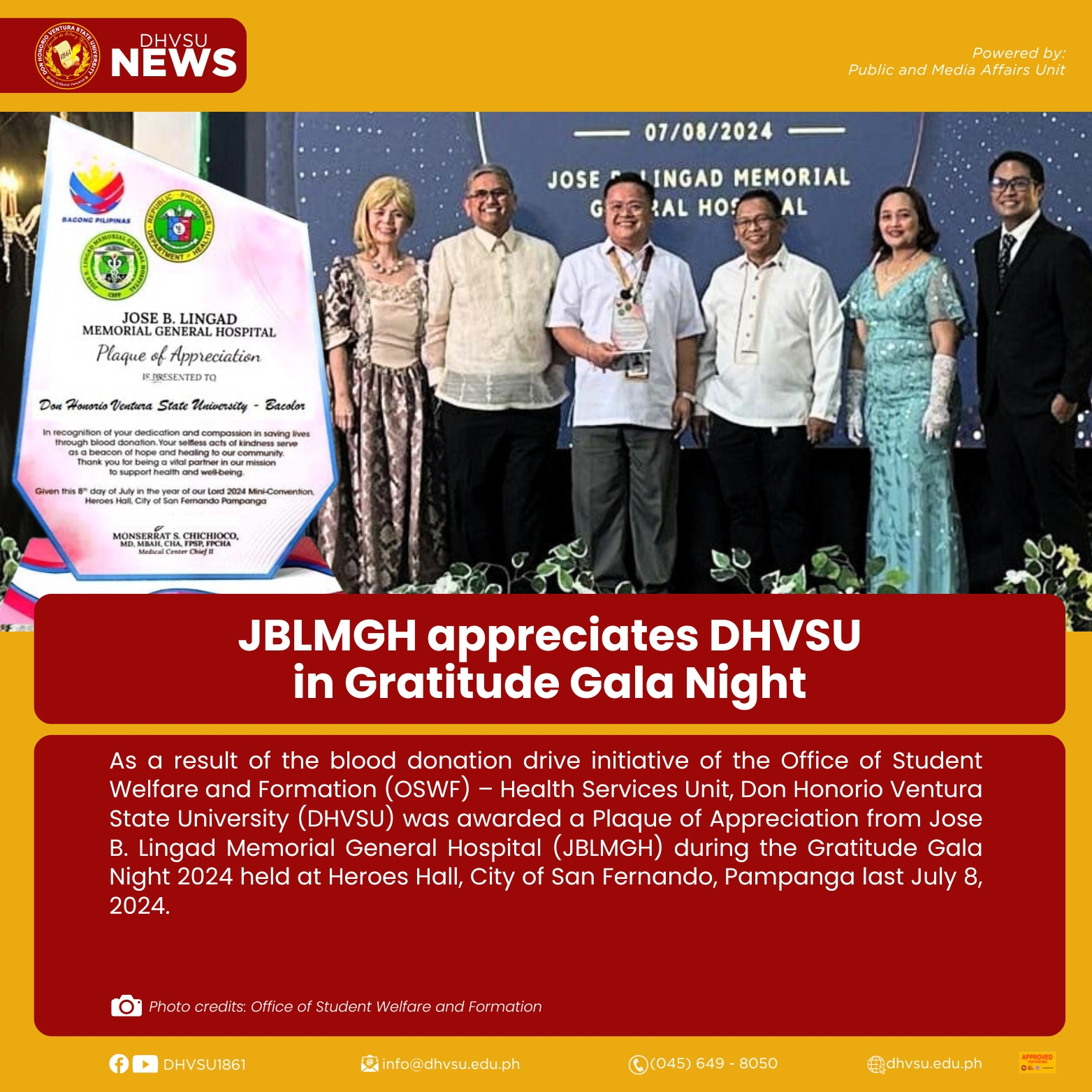 07092024   JBLMGH appreciates DHVSU in Gratitude Gala Night   Information DHVSU