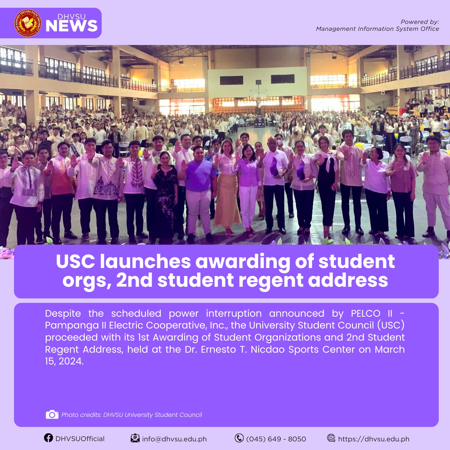 03182024   USC launches awarding of student orgs 2nd student regent address   Information DHVSU