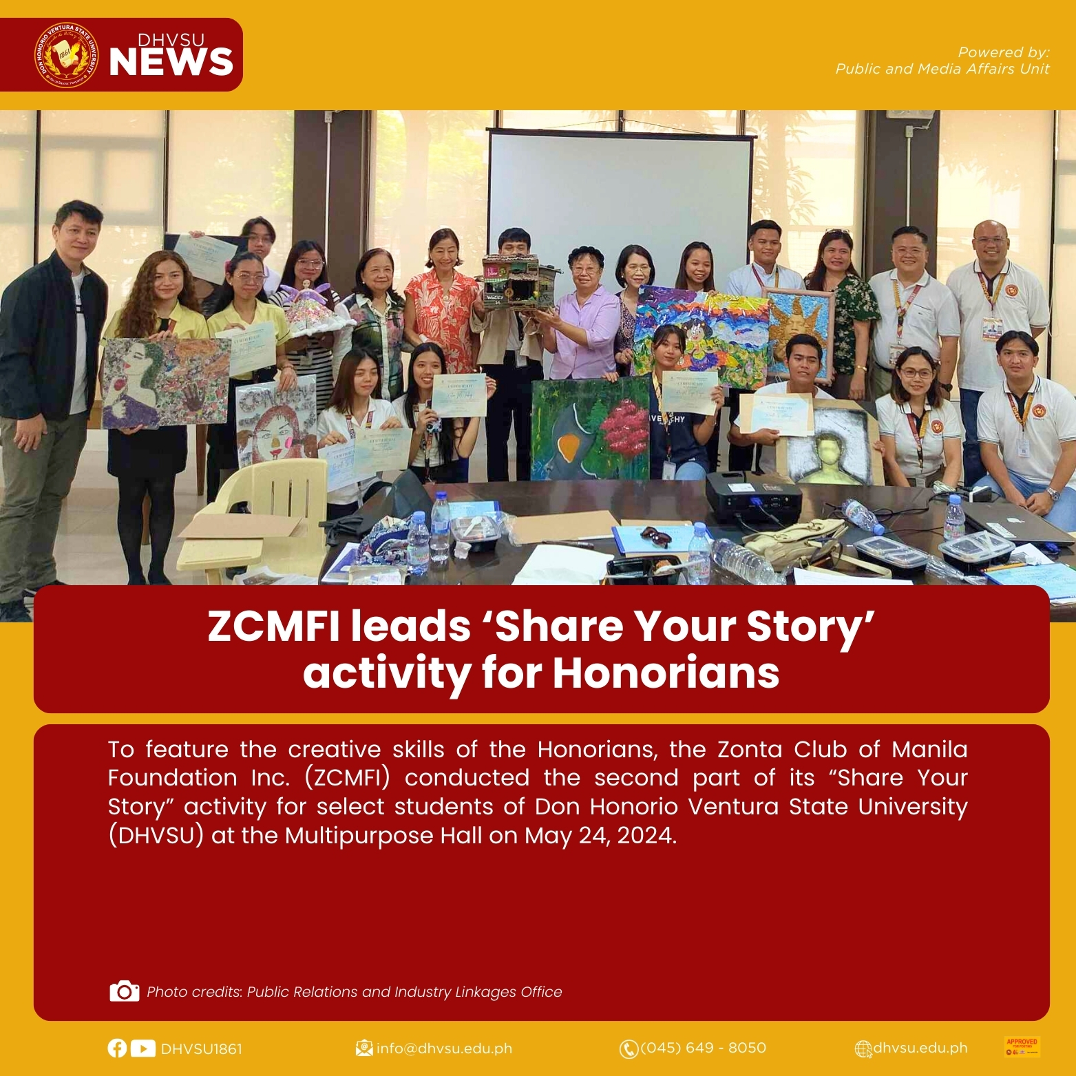 05282024   ZCMFI Leads Share Your Story Activity for Honorians   Information DHVSU