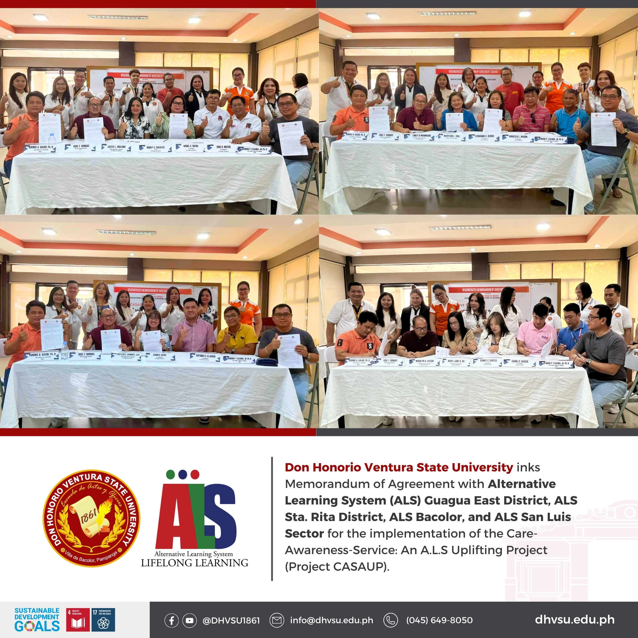 10012024   DHVSU signs agreement with 4 ALS institutions in Pampanga for an extension project   Information DHVSU