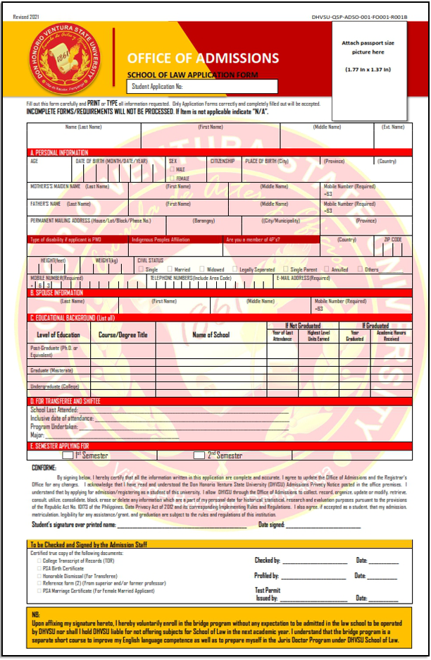 Application Form Juris Doctor