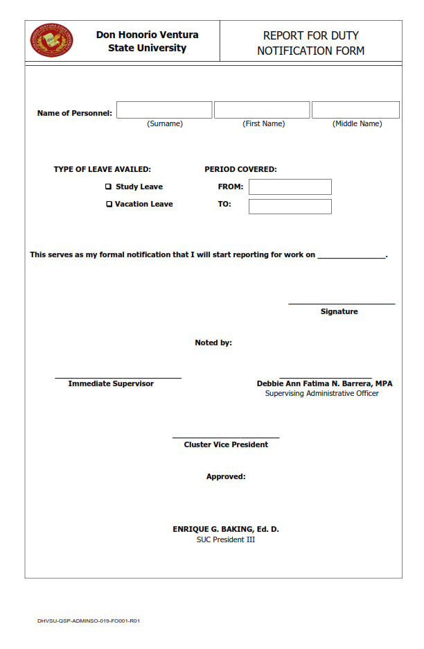 REPORT FOR DUTY NOTIFICATION FORM 2024 001