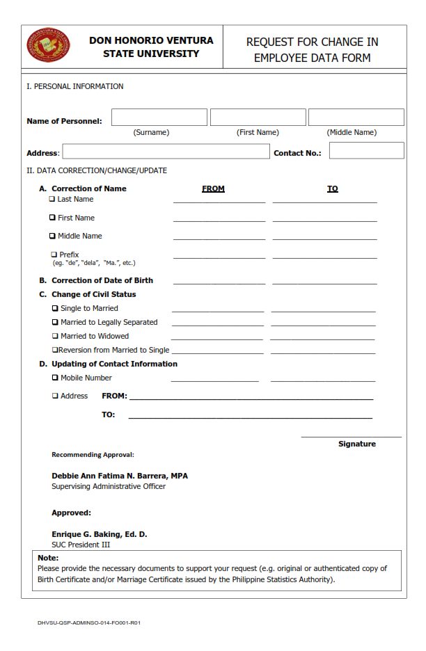 REQUEST FOR CHANGE IN EMPLOYEE DATA FORM 2024 001